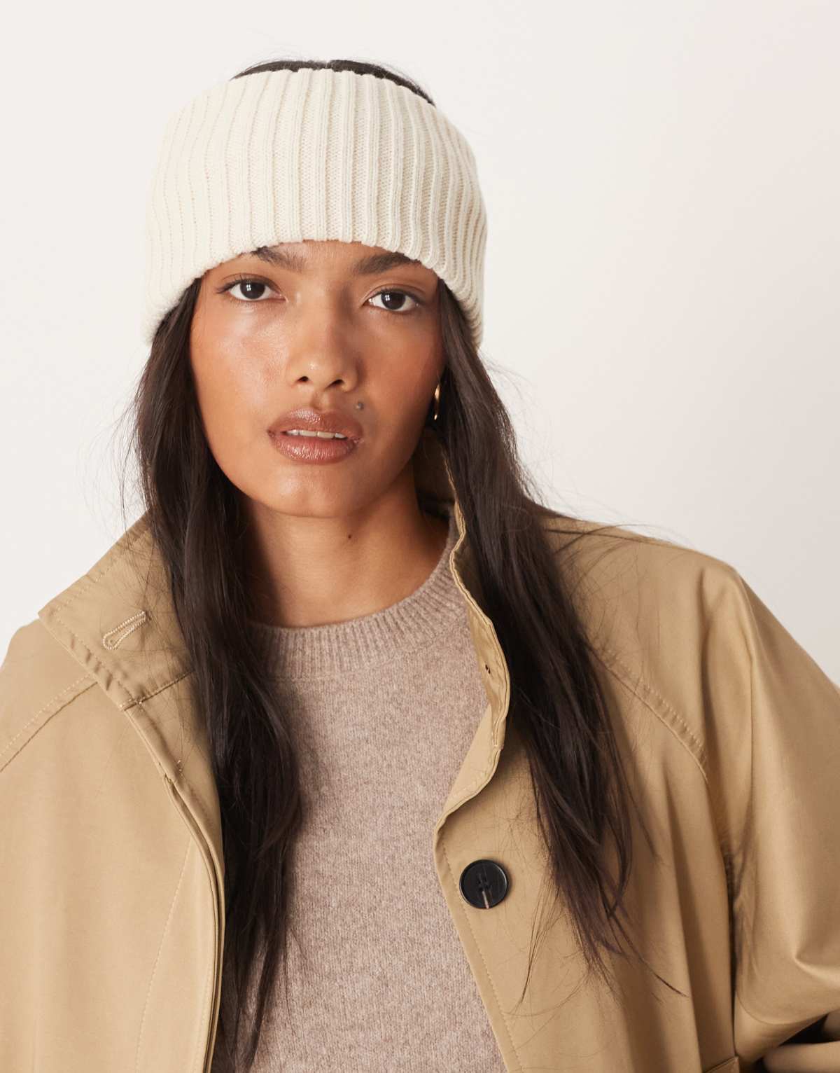 DesignB London wide ribbed headband in cream
