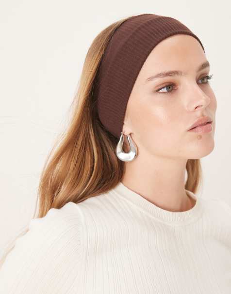 DesignB London wide ribbed jersey headband in cocoa brown - view 1