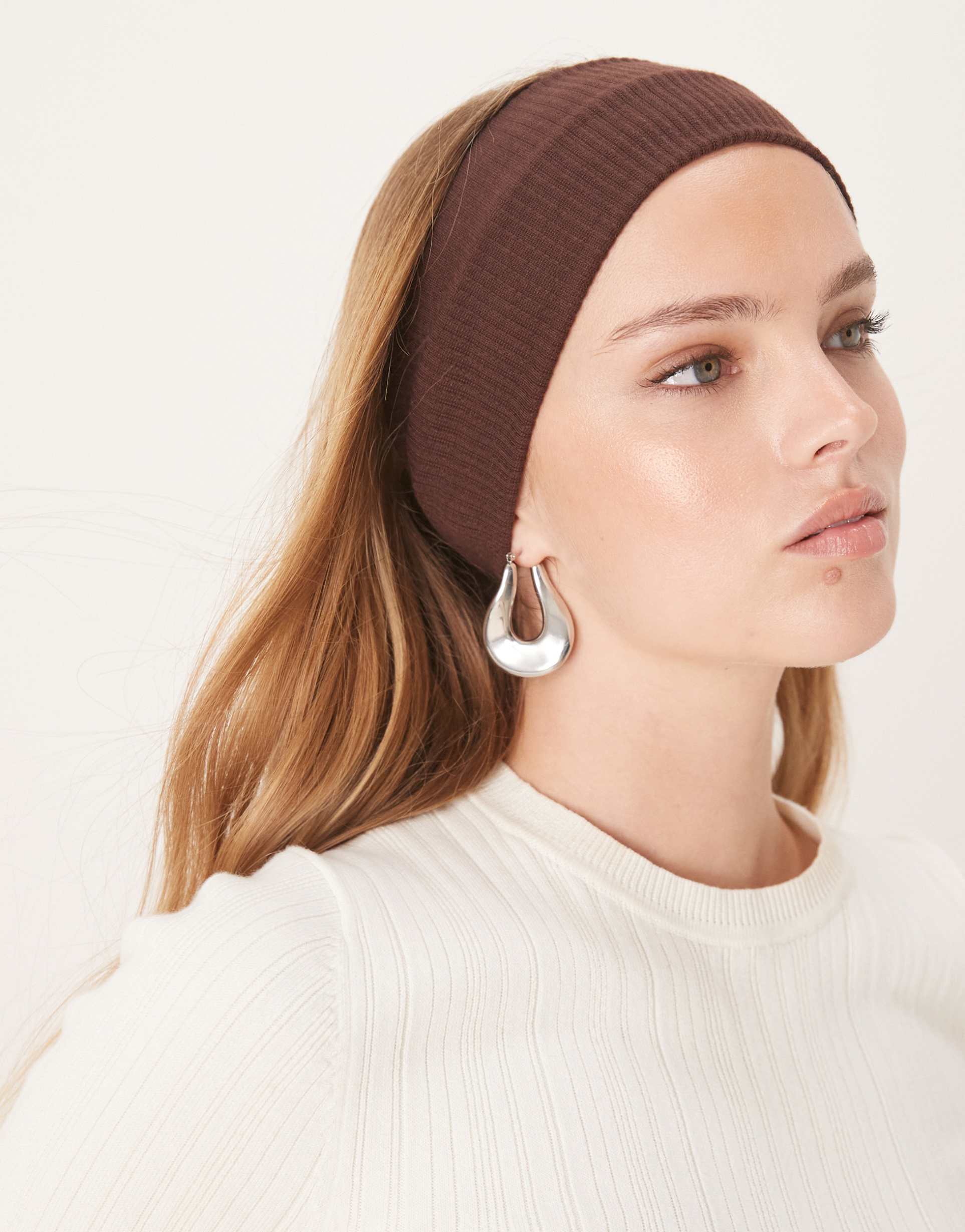 designb london wide ribbed jersey headband in cocoa brown