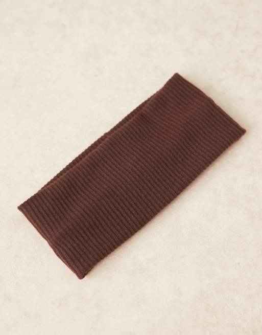 DesignB London wide ribbed jersey headband in cocoa brown, 2 of 3