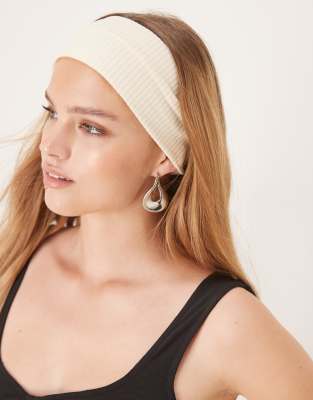 wide ribbed jersey headband in cream-White