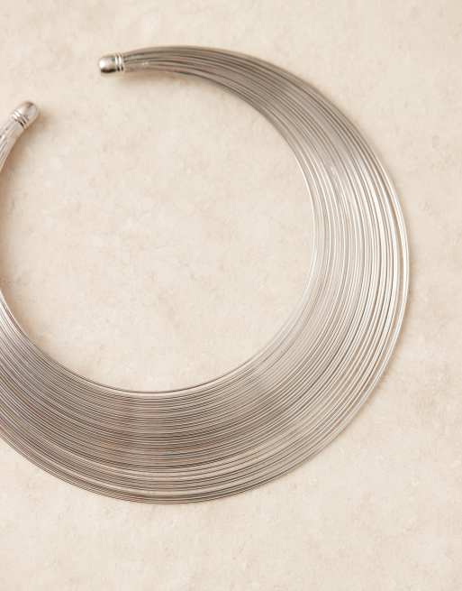 DesignB London wire statement collar necklace in silver, 2 of 3
