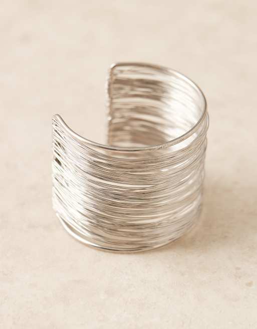DesignB London wire statement cuff bracelet in silver, 2 of 3