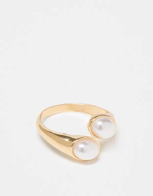 wrap around ring with faux pearls in gold tone