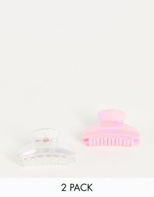 DesignB London x2 pack mini claw hair clips in iridescent resin | ASOS