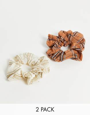 DesignB London DesignB London x2 pack scrunchies in beige check-Neutral