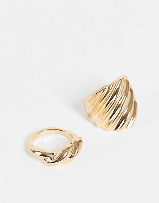 DesignB London x2 pack twist rings in gold