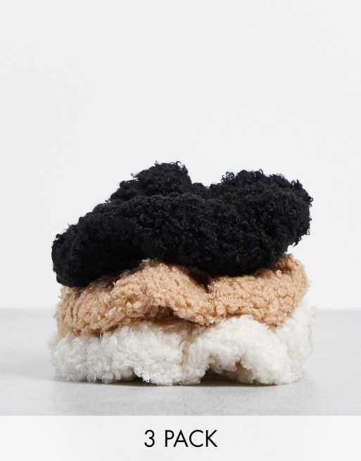 DesignB London x3 pack scrunchies in teddy fur