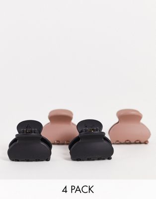 DesignB London x4 pack mini claw clips in black and beige