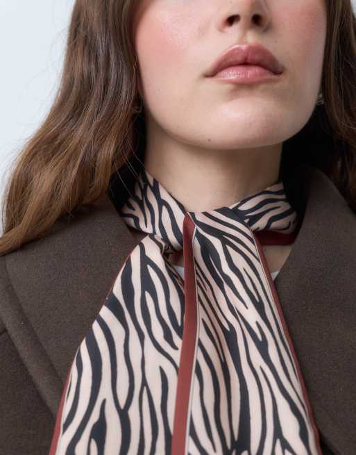 DesignB London zebra ribbon scarf in brown, 2 of 3