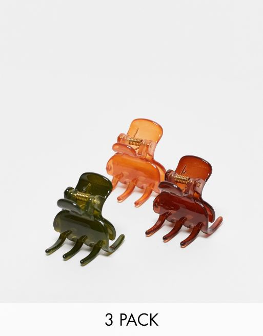 DesignB London – Zestaw 3 małych klamerek do włosów w kolorach zielonym i pomarańczowym  