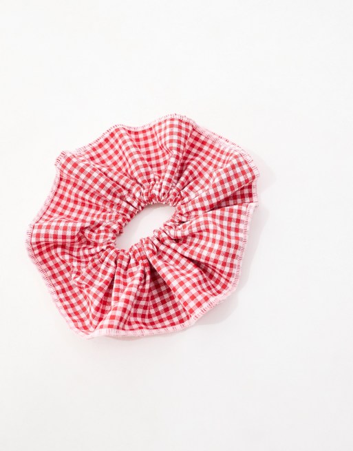 DesignB London – Zweilagiger Scrunchie-Haargummi in Rot mit Vichy-Karo , 2 von 4