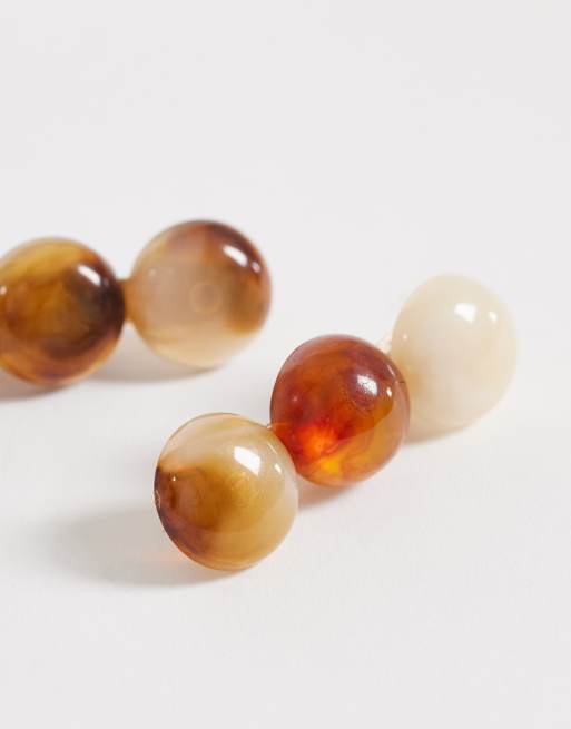DesignB - Lot de 2 barrettes avec perles en résine - Marron neutre, 3 de 3