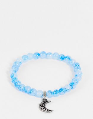 DesignB London natural stone bead bracelet with moon charm