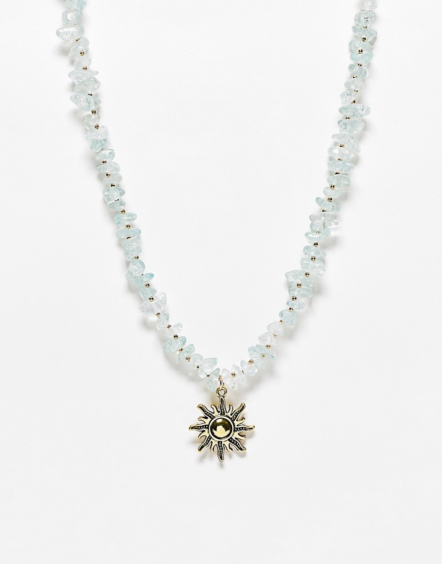 DesignB natural stone chip necklace with sun pendant-Multi