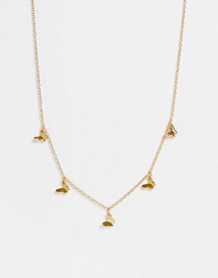 DesignB necklace with tiny butterfly charms in gold tone