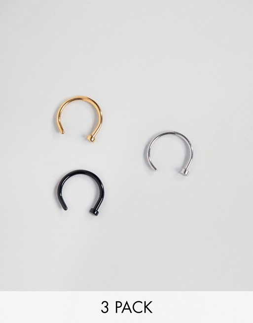 DesignB open nose hoop ring in 3 pack
