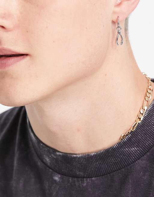 DesignB - Orecchini a cerchio con osso dei desideri e a bottone color argento