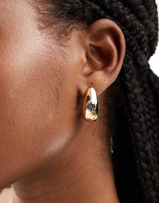 DesignB - Orecchini a cerchio spessi color oro con strass 
