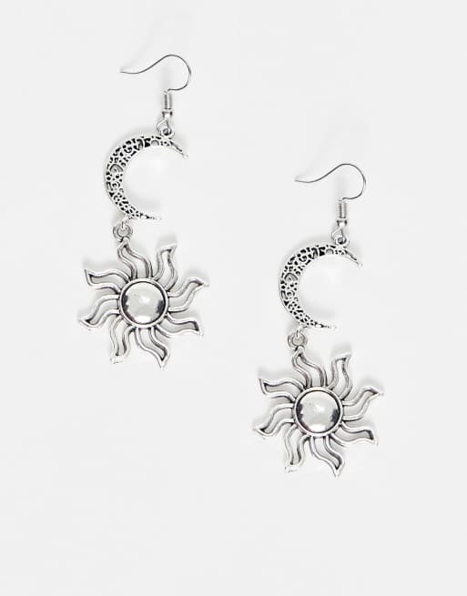 DesignB- Orecchini color argento con ciondolo a sole e luna