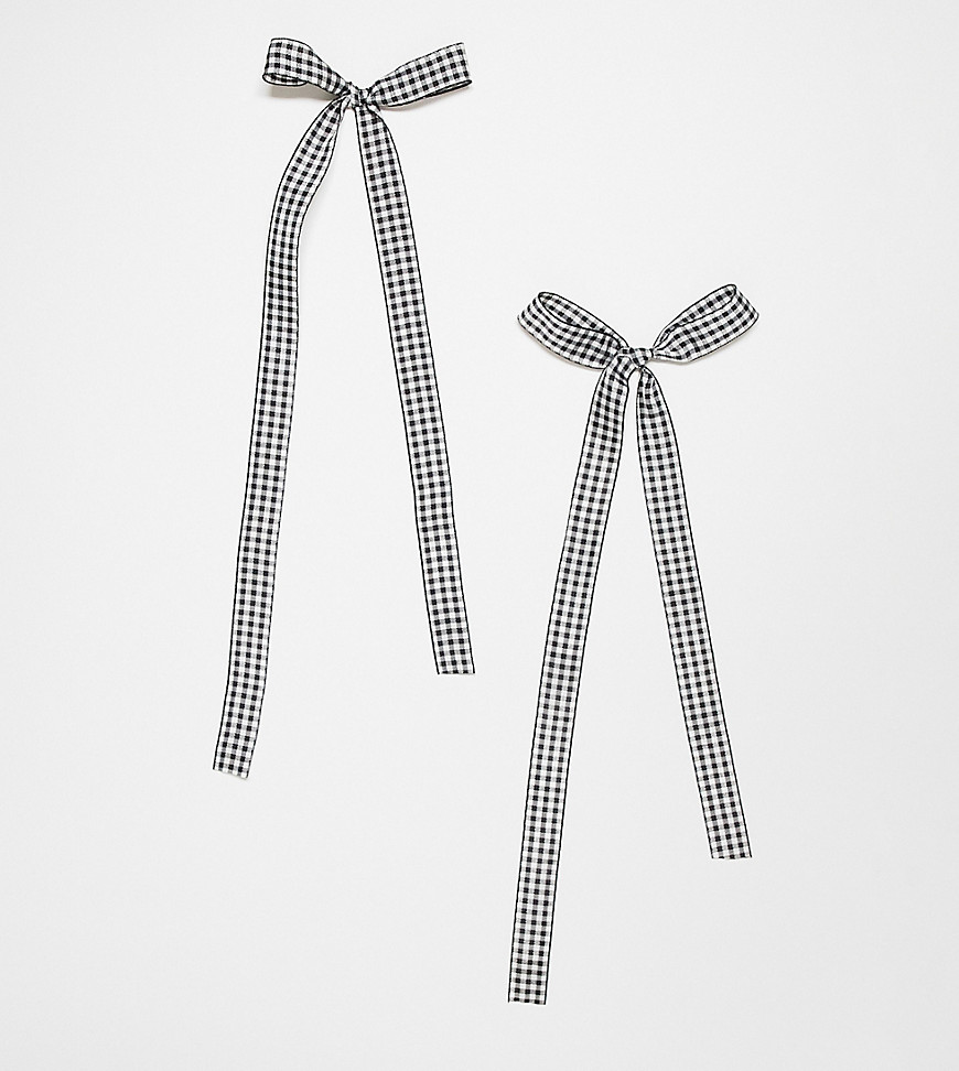 DesignB pack of 2 black gingham ribbon hair bows