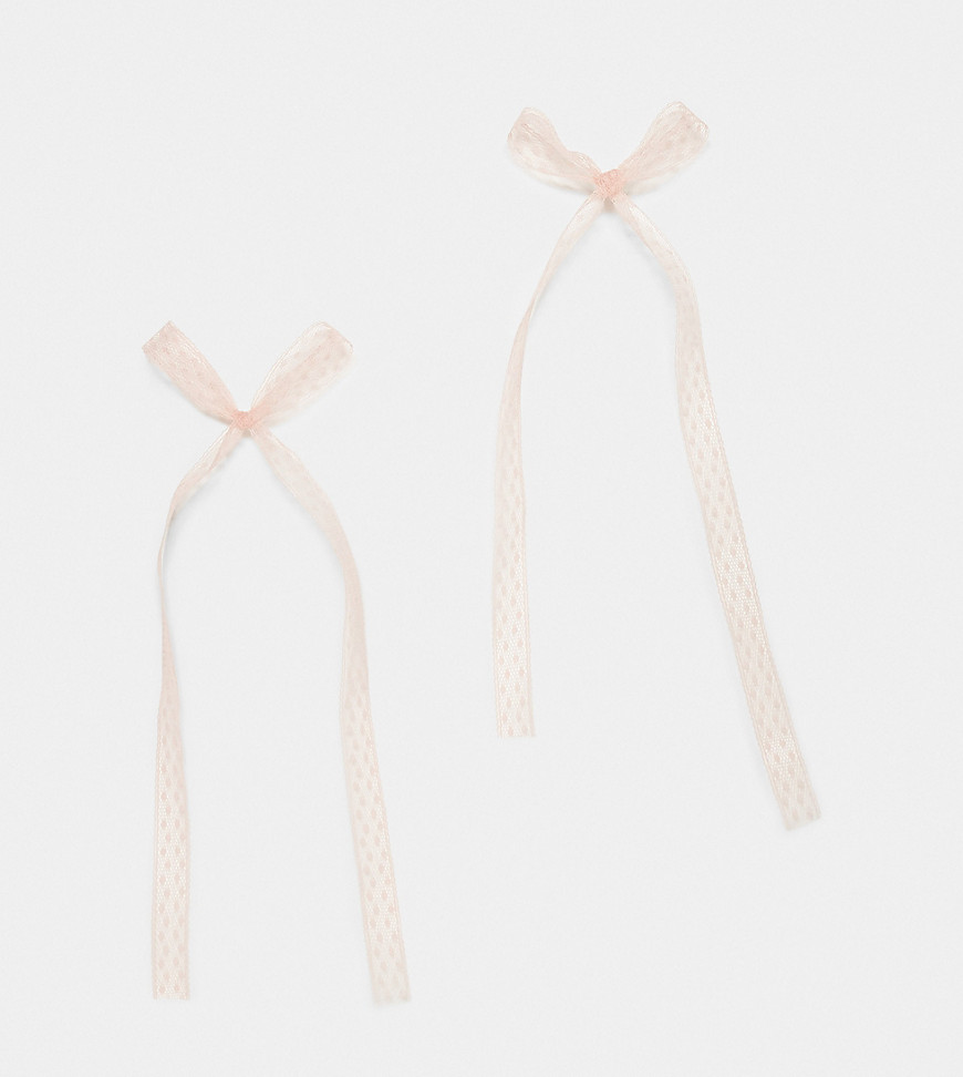 DesignB pack of 2 broderie hair bow ribbons in pink