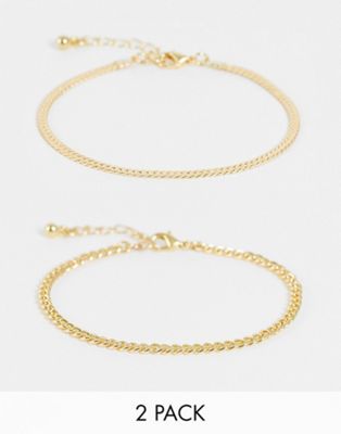 DesignB London pack of 2 chain bracelet in gold tone