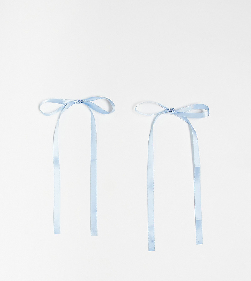 DesignB London pack of 2 hair bow ribbons in pale blue satin - MBLUE