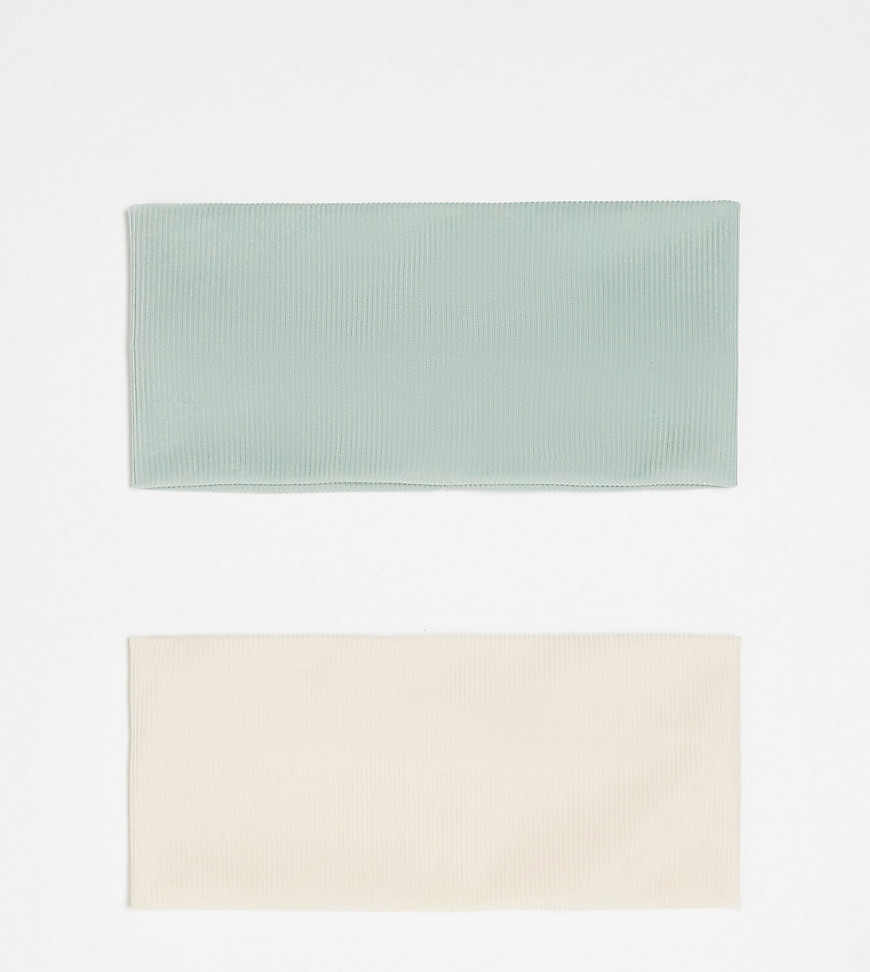 DesignB London pack of 2 jersey wide headbands in sage green and ecru - MGREEN