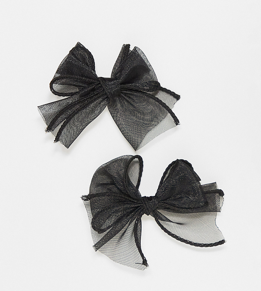DesignB pack of 2 organza mini hair bows in black