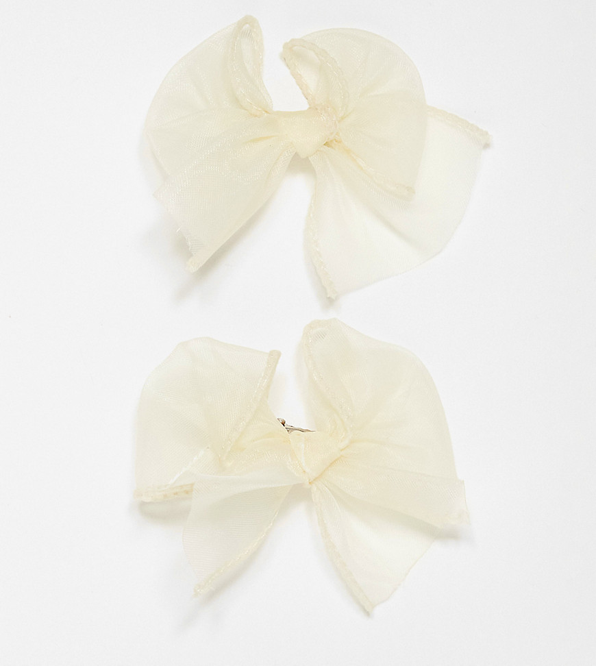 DesignB pack of 2 organza mini hair bows in cream-White