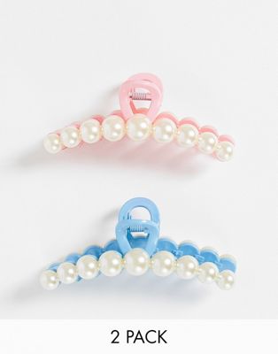 DesignB London pack of 2 pearl hair claws in pink and blue