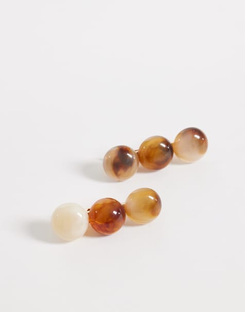 DesignB pack of 2 resin beaded hair clips in brown neutrals - view 1