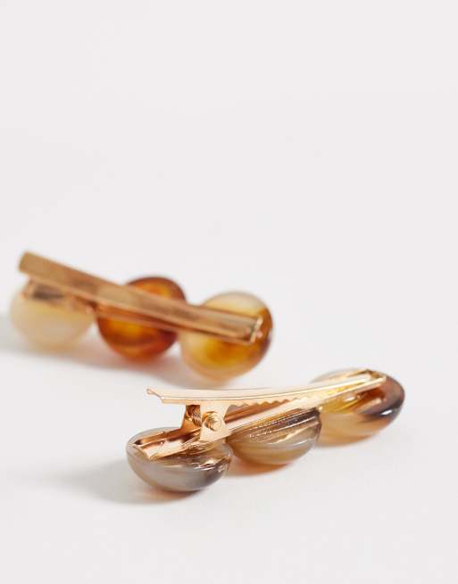 DesignB pack of 2 resin beaded hair clips in brown neutrals, 2 of 3