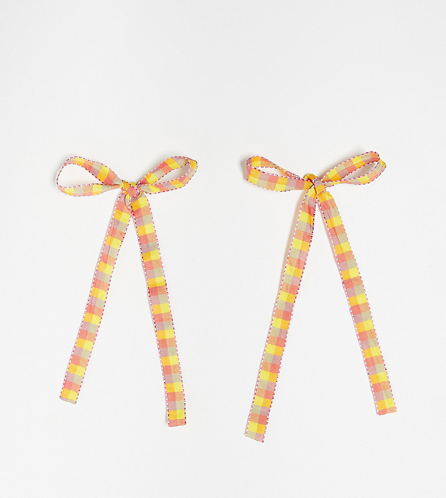 DesignB London pack of 2 summer tartan ribbon hair bows - WHITE
