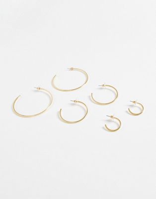 DesignB London pack of 3 fine hoop earrings in gold tone