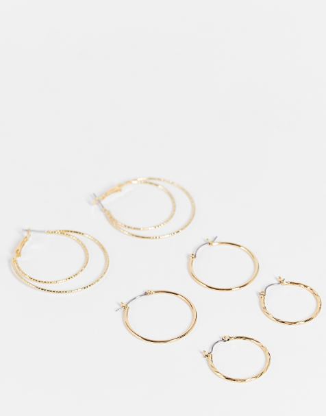 DesignB pack of 3 hoop earrings in fine texture in gold tone - view 1
