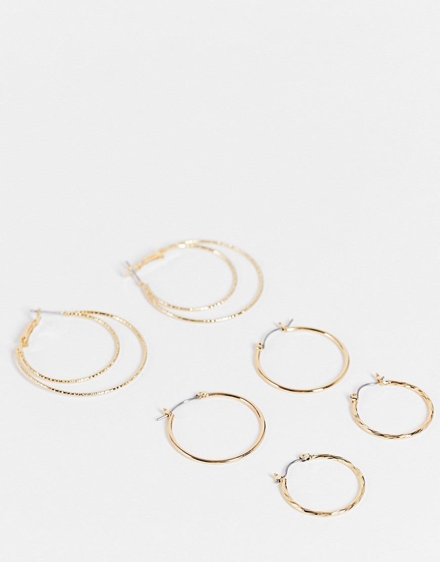 DesignB pack of 3 hoop earrings in fine texture in gold tone