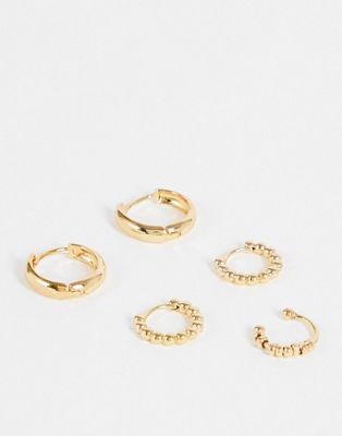 DesignB pack of 3 hoop earrings with ear cuff in gold tone