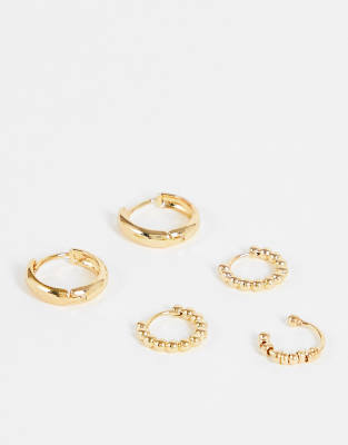 DesignB London DesignB pack of 3 hoop earrings with ear cuff in gold tone