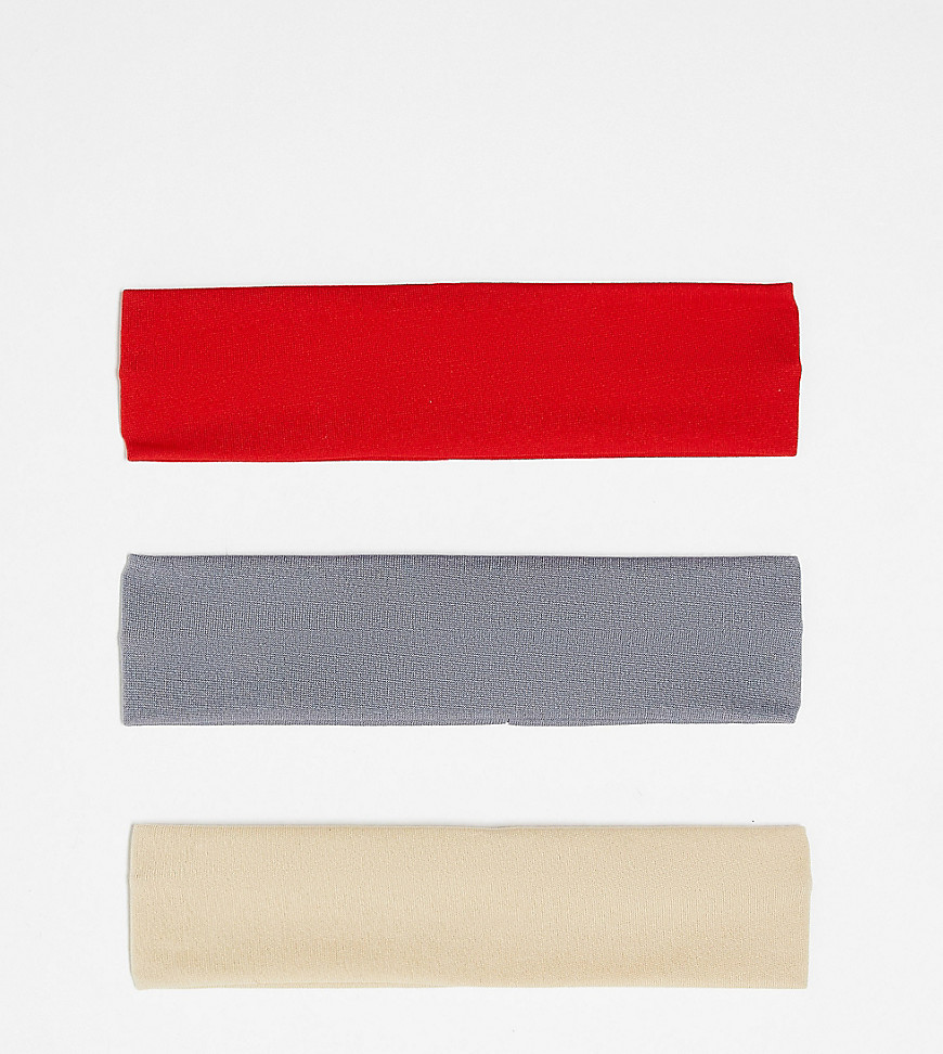 DesignB London pack of 3 jersey headbands in beige grey and red - RED