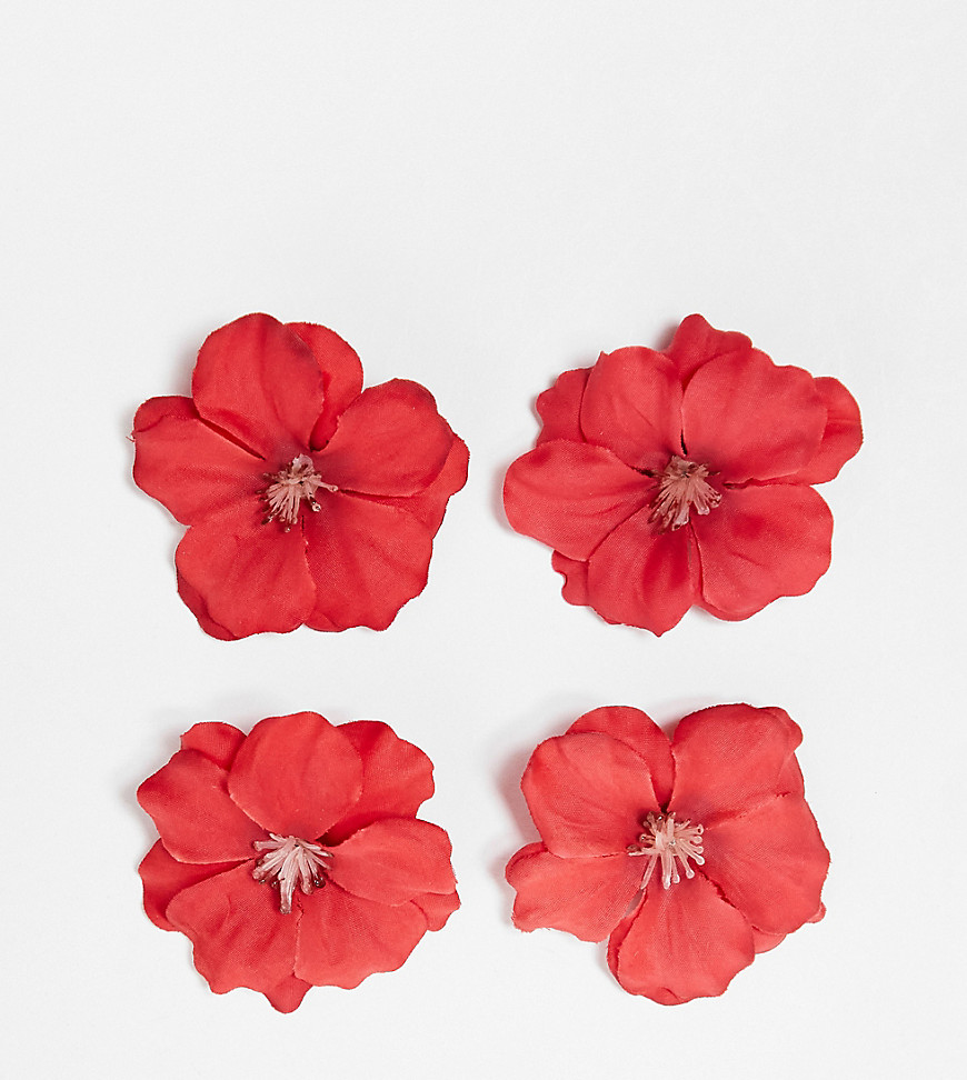 DesignB pack of 4 flower hair clips in red