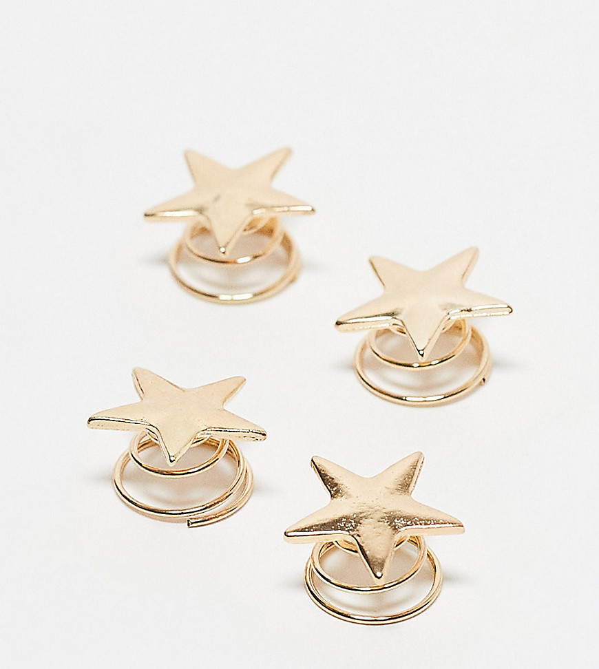 DesignB pack of 4 star hair clips in gold