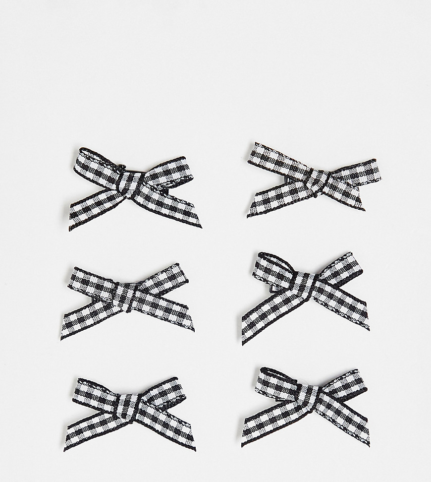 DesignB pack of 6 gingham mini bows in black