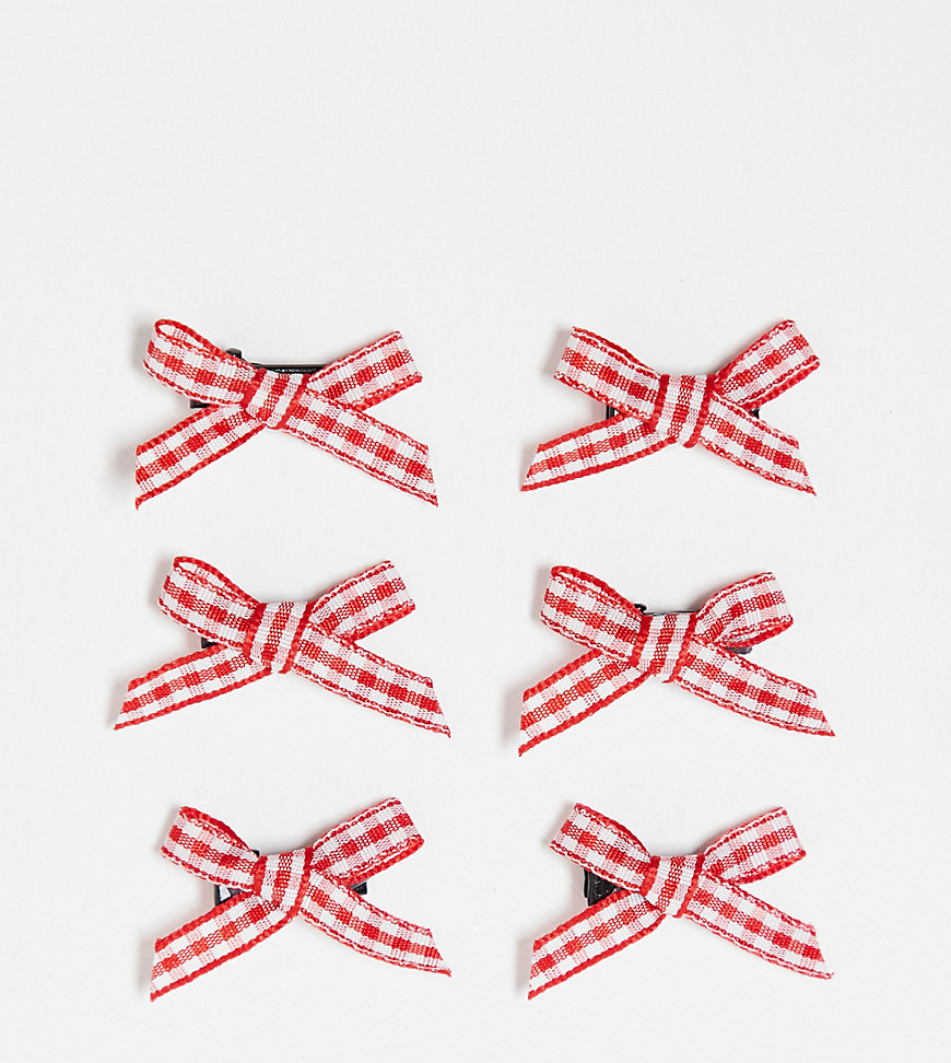 DesignB pack of 6 gingham mini bows in red