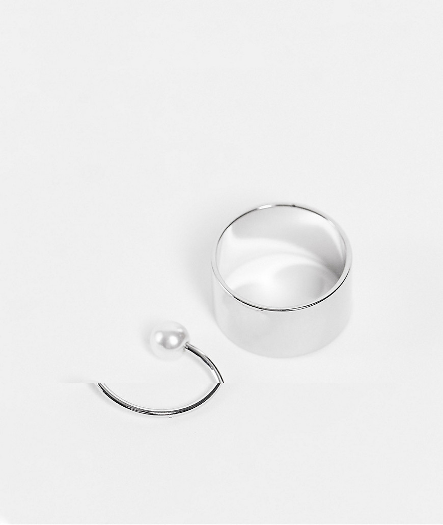 DesignB - Set van 2 ringen, één platte en één met imitatieparels in zilver