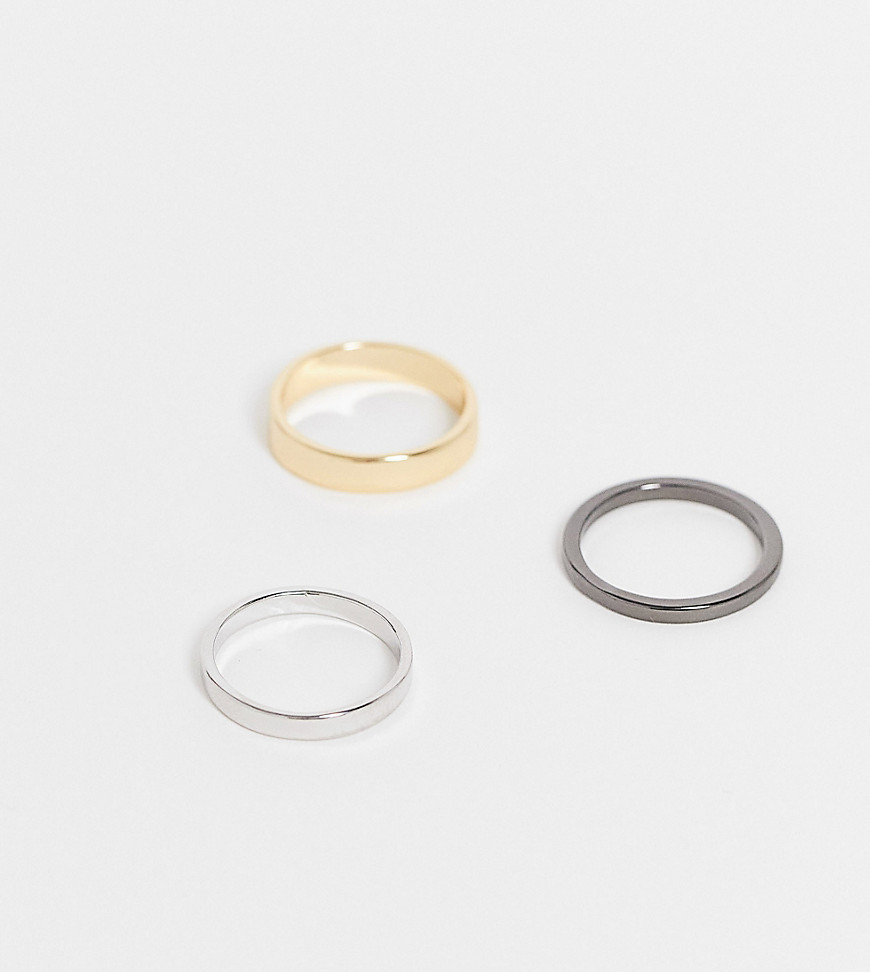 DesignB - Set van 3 ringen van verschillende metalen in multi, exclusief bij ASOS-Veelkleurig