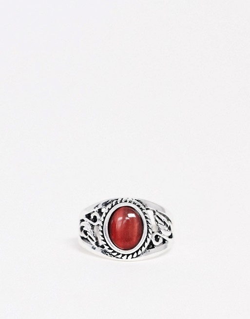 DesignB signet ring with red stone in silver