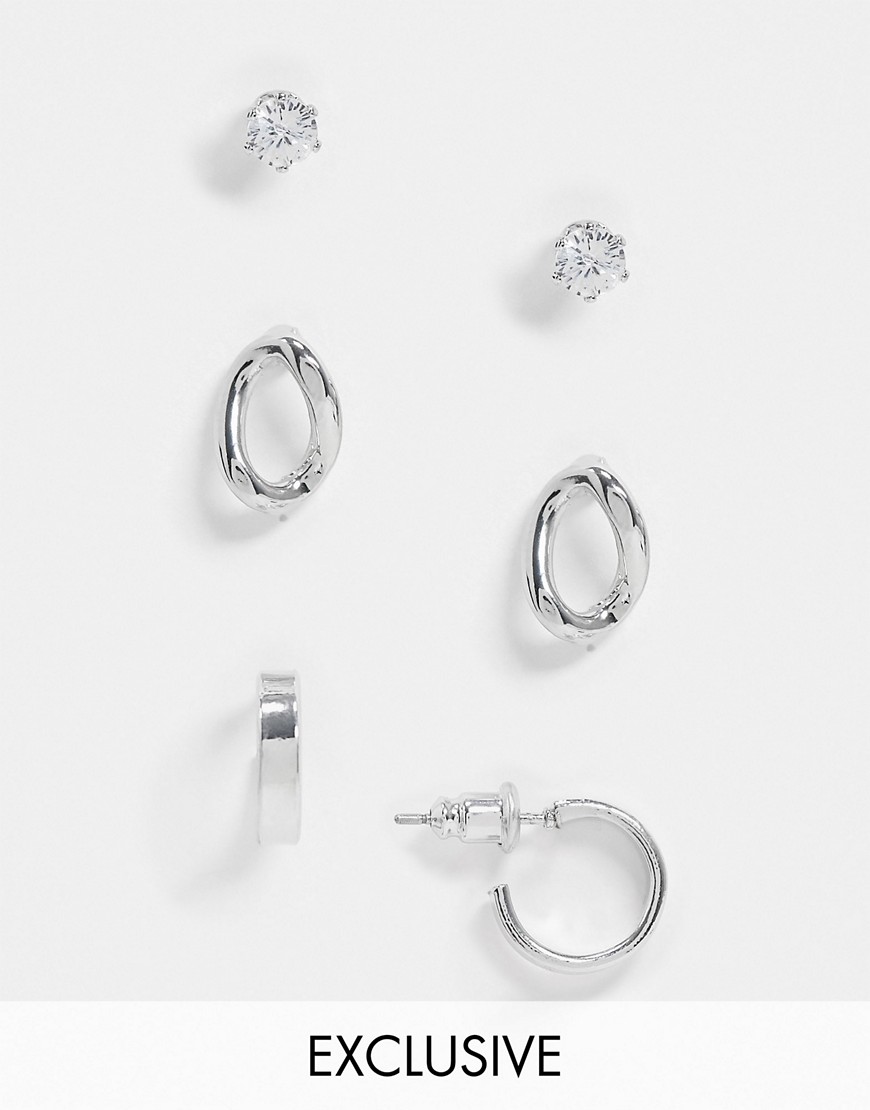 DesignB – Silverfärgade örhängen med kedjelänkar och creoler i flerpack