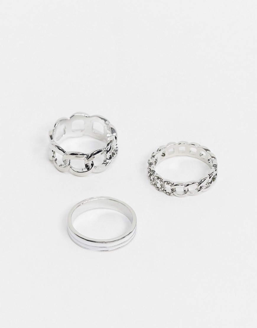 DesignB – Silverfärgade ringar i flerpack med kedjedesign och strass